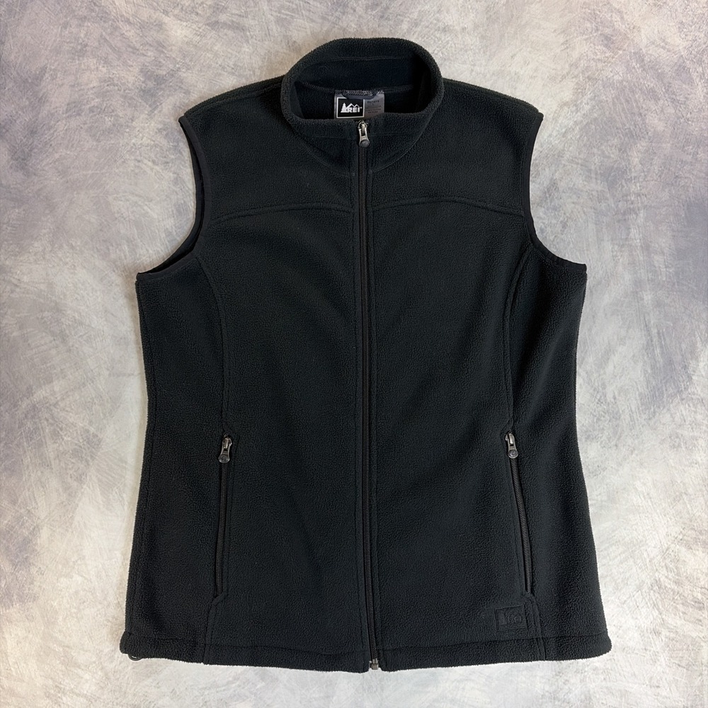 REI Fleece Vest Womens Large Black Full Zip Sleeveless Outdoor Layering